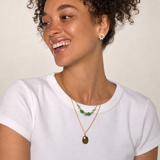 Textured Coin & Beaded Stone Necklace Set
