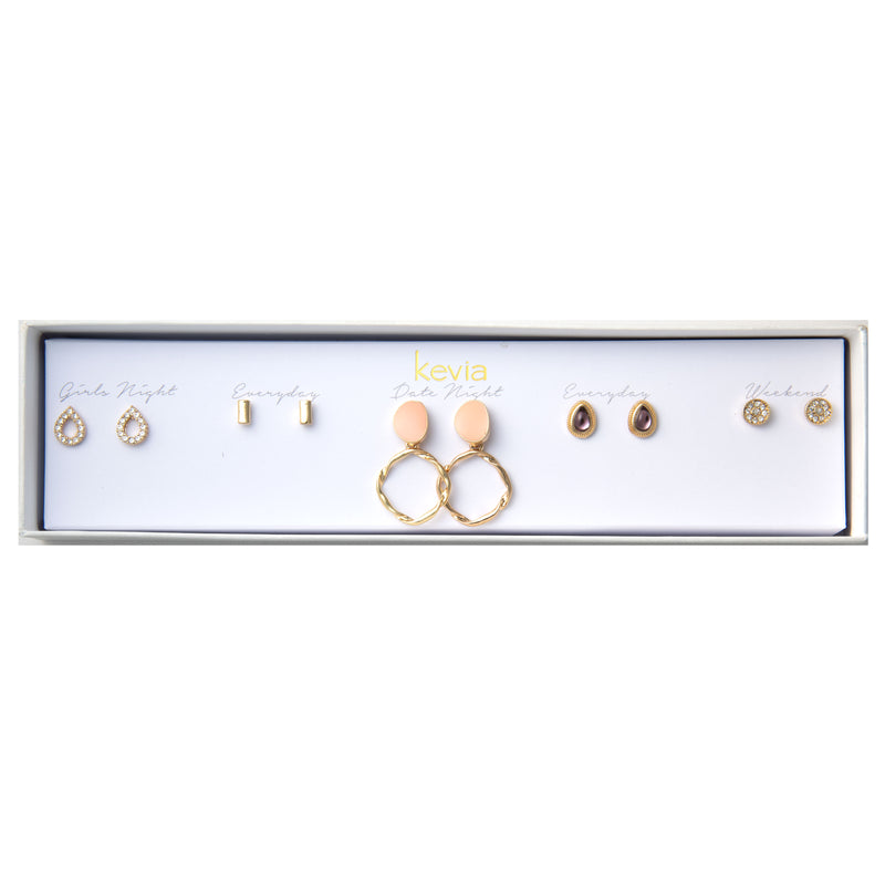 Peach & Gold Hoop Drop Earring Set