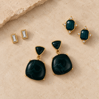 Green Stone Drop Earring Set - main product image