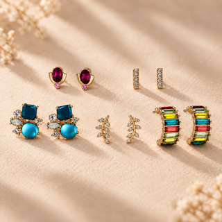 Colorful Crystal Gold Earring Set - main product image