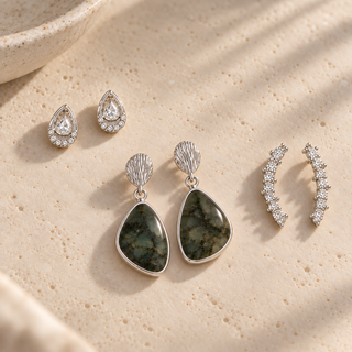 Natural Oval Stone Drop Earring Set - main product image