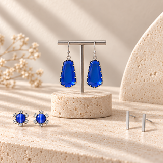 Cobalt Blue Square Drop Earring Set - main product image