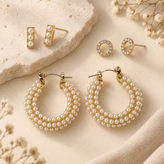 Pave Pearl Huggie Earring Set - main product image