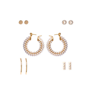 Pave Pearl Huggie Earring Set