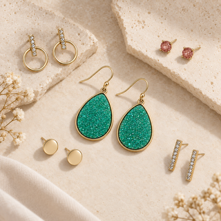 Green Druzy Teardrop Earring Set - main product image