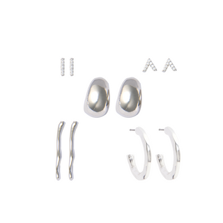 Modern Silver Hoop Earring Set