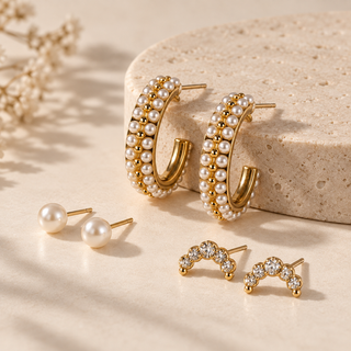 Pave Pearl Hoop Earring Set
