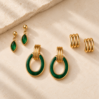Inlaid Malachite Knocker Earring Set - main product image