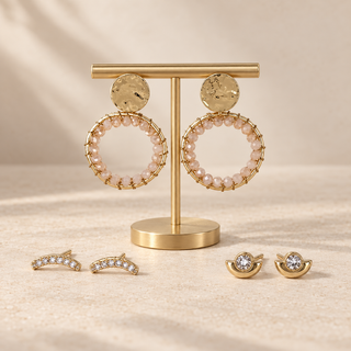 Hammered Disc and Blush Beaded Hoop Earring Set