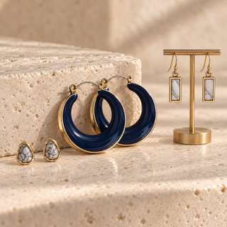 Beveled Hoop & Howlite Earring Set