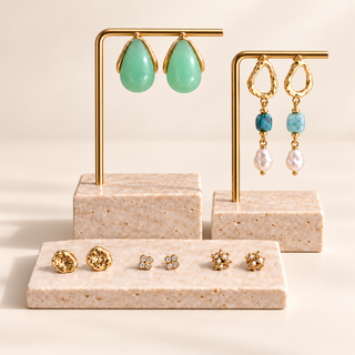 Sculptural Gold and Teal Earring Set - main product image
