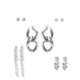 Silver Link Chain Earring Set