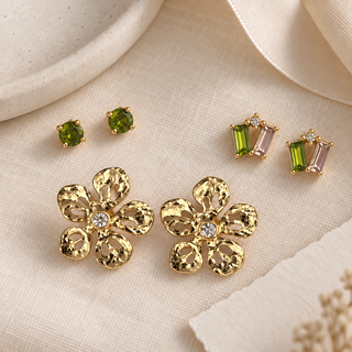 Hammered Gold Flower Earring Set - main product image