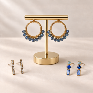 Blue Beaded Hoop and Crystal Drop Earring Set