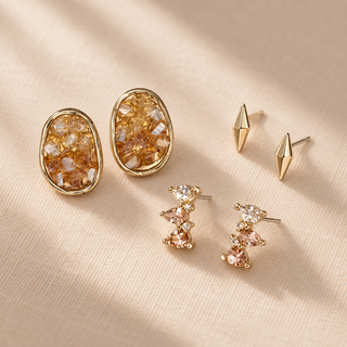 Crystal Peach Ombre Stud Earring Set