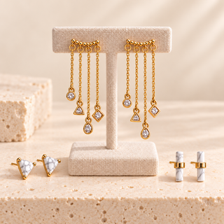 Gold Chain and Marble Earring Set - main product image