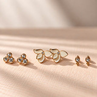 Gold and Enamel Flower Earring Set