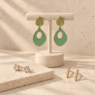 Mint Enamel Drop and Crystal Earring Set