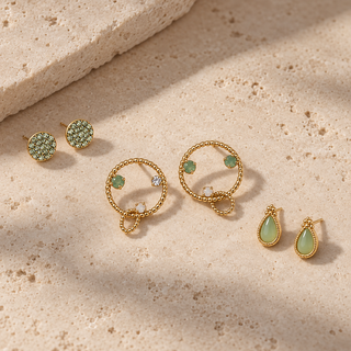 Green & Gold Chain Earring Set - main product image