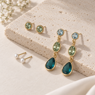 Emerald Gradient Three-Tier Drop Earring Set - main product image