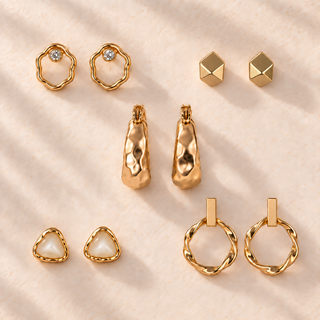 Sculptural Gold and Crystal Earring Set - main product image