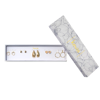 Sculptural Gold and Crystal Earring Set