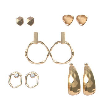 Sculptural Gold and Crystal Earring Set