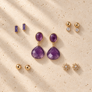 Amethyst Drop and Gold Accent Earring Set - main product image