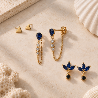 Blue Stone & Chain Drop Earring Set - main product image