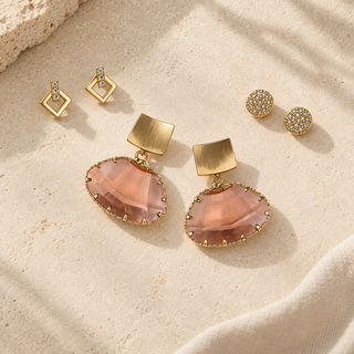 Blush Shell Drop and Gold Stud Earring Set