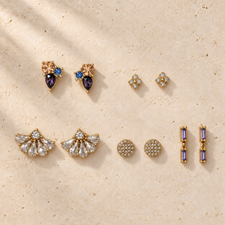 Crystal Fan and Multicolored Gem Earring Set