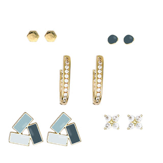 Enamel Geometric Stud Earring Set