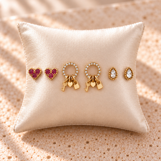 Gold Heart and Lock Earring Set