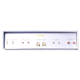 Gold Heart and Lock Earring Set