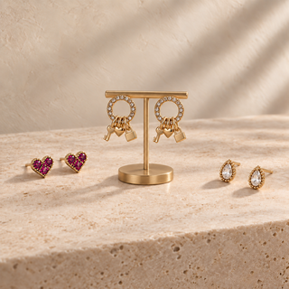 Gold Heart and Lock Earring Set