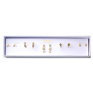 Gold Leaf and Green Stone Earring Set