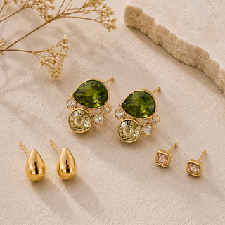 Sculpted Gold and Crystal Earring Set - main product image