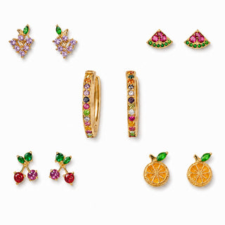 Fruit Charm and Crystal Earring Set
