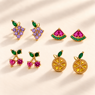 Fruit Charm and Crystal Earring Set