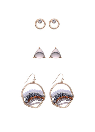 Grey Stone Three-Piece Earring Set