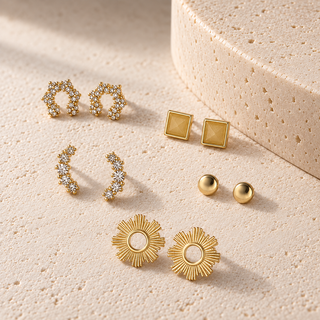 Textured Gold & CZ Post Earring Set - main product image