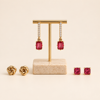 Red & Pink Drop Stone Earring Set
