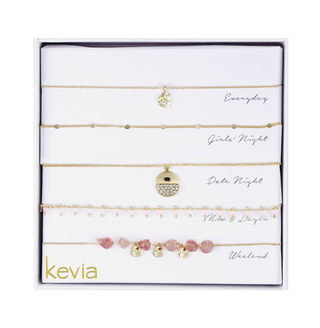 Pink Stone & Gold Necklace Set