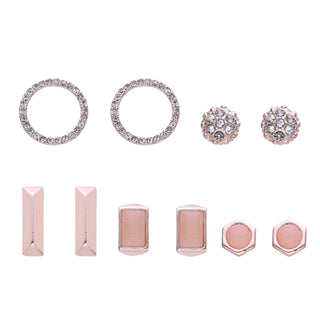Rose Gold and Pink Stone Post Earring Set
