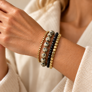 Black & Cream Stretch Bracelet Set