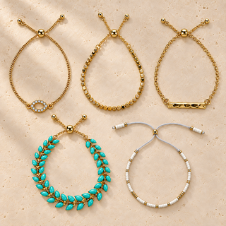 Beaded Gold and Green Bracelet Set