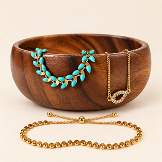 Beaded Gold and Green Bracelet Set