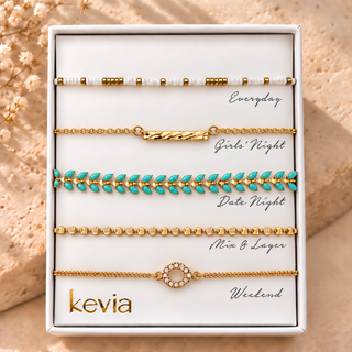 Beaded Gold and Green Bracelet Set