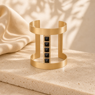 Nubia Pyramid Black Stone Wide Cuff Bracelet - lifestyle 1