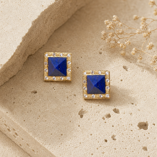 Nubia Natural Stone Pyramid Stud Earrings - lifestyle 1